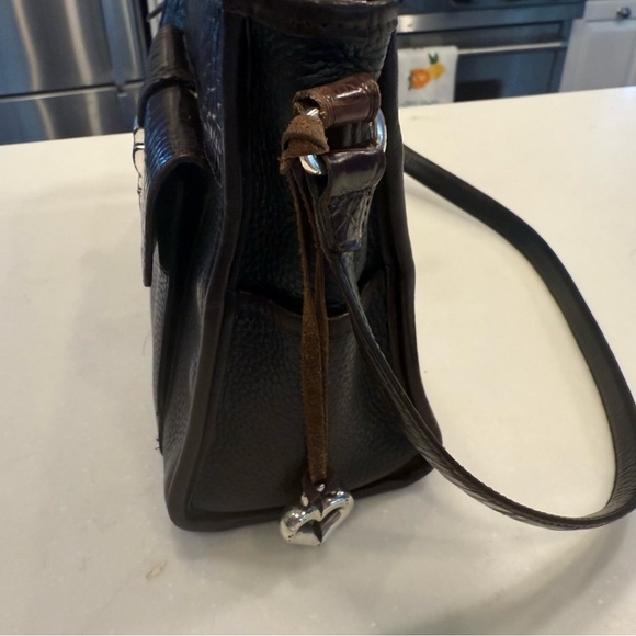 BRIGHTON Womens Black & Brown LEATHER SHOULDER BAG W/card Holder Croc Embossed - Picture 5 of 16